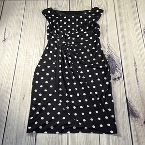 Connected Apparel Black and White Polka Dot Midi Wrap Dress size 6